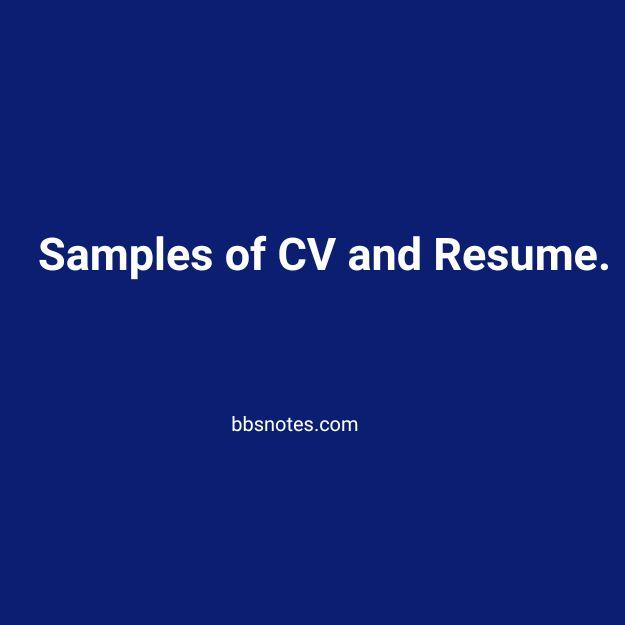 Sample of Cover Letter (CV) and Resume for job application